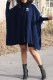 Navy Blue Casual Print Patchwork Turndown Collar Irregular Dress Dresses