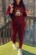 Burgundy Casual Character Print Letter Hooded Collar Long Sleeve Two Pieces