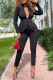 Black Casual Solid Patchwork V Neck Long Sleeve Two Pieces