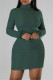 Green Sexy Solid Patchwork Feathers Backless Turtleneck Long Sleeve Dresses