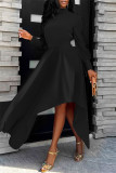 Orange Casual Solid Patchwork Asymmetrical Turtleneck Long Sleeve Dresses