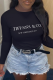 Black Casual Street Print Patchwork Letter O Neck Tops