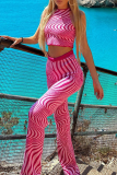 Rose Red Sexy Print Patchwork Halter Sleeveless Two Pieces