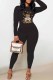 Black Casual Character Print Letter O Neck Long Sleeve Two Pieces