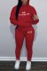 Red Casual Print Letter Hooded Collar Long Sleeve Two Pieces