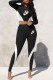 Black Street Print Patchwork Letter O Neck Long Sleeve Two Pieces