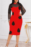 Pink Sexy Print Patchwork O Neck One Step Skirt Dresses