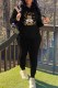 Black Casual Character Print Letter Hooded Collar Long Sleeve Two Pieces