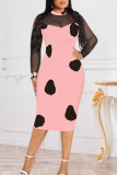Pink Sexy Print Patchwork O Neck One Step Skirt Dresses