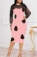 Pink Sexy Print Patchwork O Neck One Step Skirt Dresses