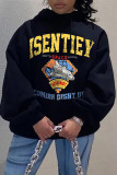 Black Casual Print Patchwork Hooded Collar Tops