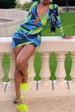 Green Sexy Print Patchwork V Neck Pencil Skirt Dresses