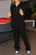 Black Casual Solid Patchwork Hooded Collar Long Sleeve Two Pieces