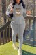 Grey Casual Character Print Letter Hooded Collar Long Sleeve Two Pieces