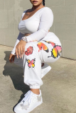 Red Casual Butterfly Print Patchwork Harlan Mid Waist Harlan Full Print Bottoms