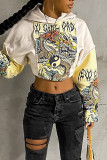 Apricot Casual Street Print Patchwork Hooded Collar Tops