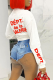 Red Casual Print Patchwork Letter O Neck Tops