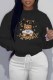 Black Casual Character Print Letter Hooded Collar Tops