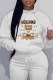 White Casual Character Print Letter Hooded Collar Tops