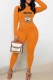 Orange Casual Character Print Letter O Neck Long Sleeve Two Pieces