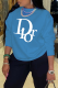Blue Casual Street Print Patchwork Letter O Neck Tops