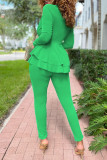 Red Casual Solid Patchwork V Neck Long Sleeve Two Pieces