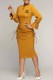 Yellow Work Letter Fold V Neck Wrapped Skirt Dresses