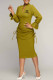 Green Work Letter Fold V Neck Wrapped Skirt Dresses