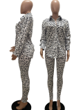 White Casual Print Patchwork Turndown Collar Long Sleeve Two Pieces
