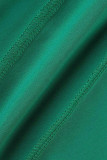 Green Sexy Solid Hollowed Out Patchwork Asymmetrical Halter Sleeveless Two Pieces