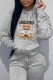 Grey Casual Character Print Letter Hooded Collar Tops