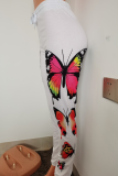 Red Casual Butterfly Print Patchwork Harlan Mid Waist Harlan Full Print Bottoms