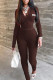 Brown Casual Print Patchwork Turndown Collar Long Sleeve Two Pieces