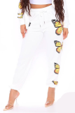 Red Casual Butterfly Print Patchwork Harlan Mid Waist Harlan Full Print Bottoms