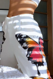 Red Casual Butterfly Print Patchwork Harlan Mid Waist Harlan Full Print Bottoms