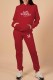 Red Street Print Letter Hooded Collar Long Sleeve Two Pieces
