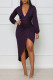 Purple Sexy Solid Patchwork Fold Asymmetrical V Neck Long Sleeve Dresses