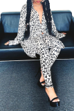 White Casual Print Patchwork Turndown Collar Long Sleeve Two Pieces