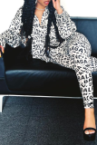 White Casual Print Patchwork Turndown Collar Long Sleeve Two Pieces