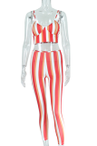 Red Sexy Striped Patchwork Spaghetti Strap Sleeveless Two Pieces