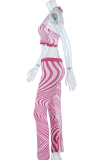 Rose Red Sexy Print Patchwork Halter Sleeveless Two Pieces