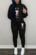Black Casual Print Patchwork Hooded Collar Long Sleeve Two Pieces