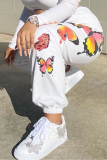 Red Casual Butterfly Print Patchwork Harlan Mid Waist Harlan Full Print Bottoms