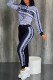 Deep Blue Casual Print Letter Zipper Collar Long Sleeve Two Pieces