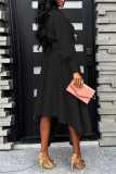 Orange Casual Solid Patchwork Asymmetrical Turtleneck Long Sleeve Dresses