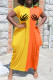 Yellow Street Print Patchwork O Neck Dresses