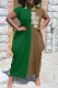 Green Casual Print Patchwork O Neck Straight Dresses