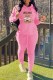 Pink Casual Character Print Letter Hooded Collar Long Sleeve Two Pieces