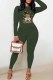 Army Green Casual Character Print Letter O Neck Long Sleeve Two Pieces