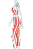 Red Sexy Striped Patchwork Spaghetti Strap Sleeveless Two Pieces